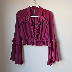 Anthropologie Purple Ruffle Semi-sheer Blouse (XS)